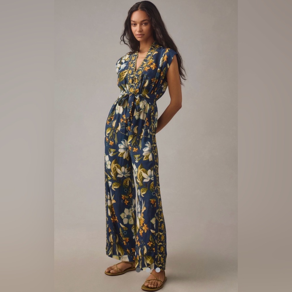 Farm Rio x Anthropologie Hummingbird Floral Jumpsuit
